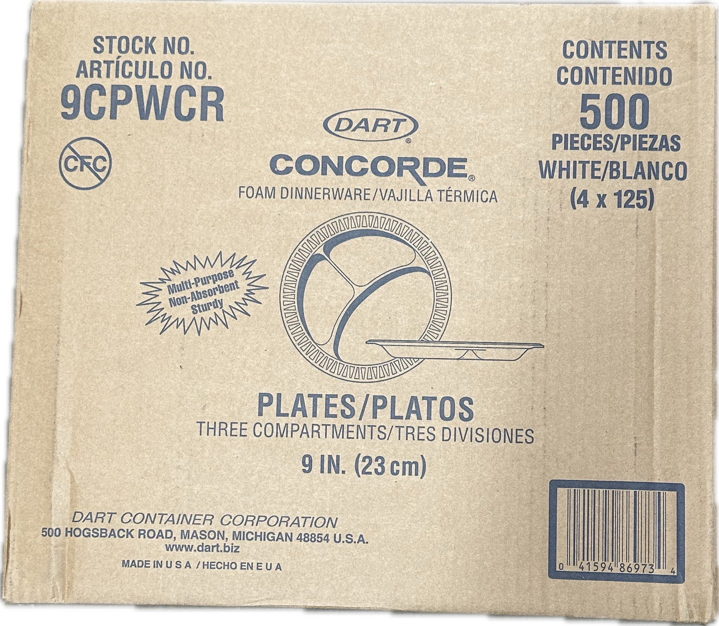PLATE 9inch 3 COMPT. DART 4/125ct