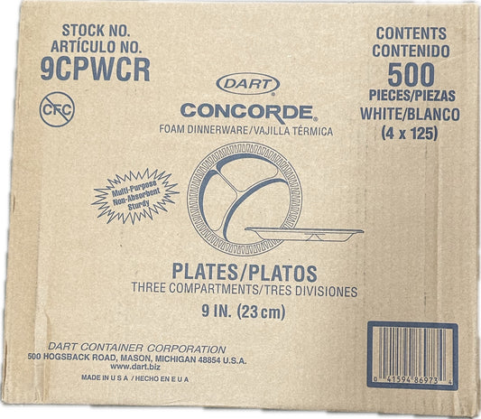 PLATE 9inch 3 COMPT. DART 4/125ct