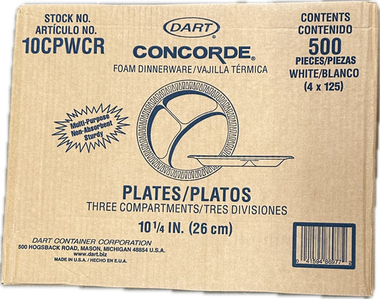 PLATE 10.25 3 COMPARTMENT  WHITE 4/125